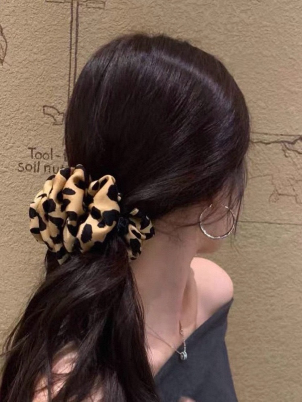 Oversize Leopard Print Satin Scrunchie in Beige and Black
